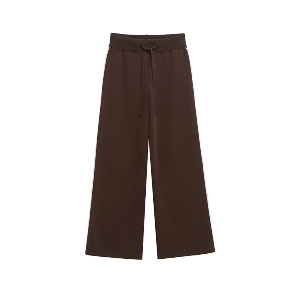 Women's Fashion Two-Piece Set with Side-Stripped Knit Sweater And High-Elastic Waist Straight Pants Female Casual Outfit